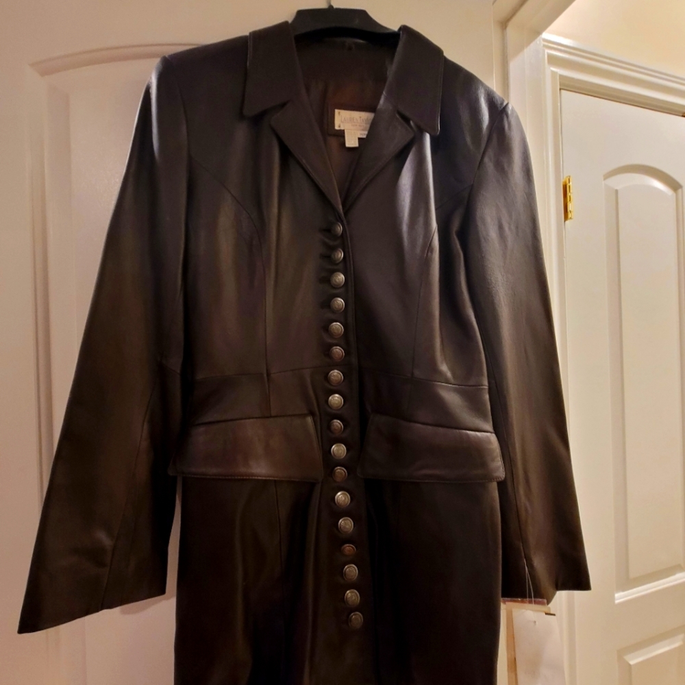 Lauren Taylor Brown Leather Coat women's size medium nwt